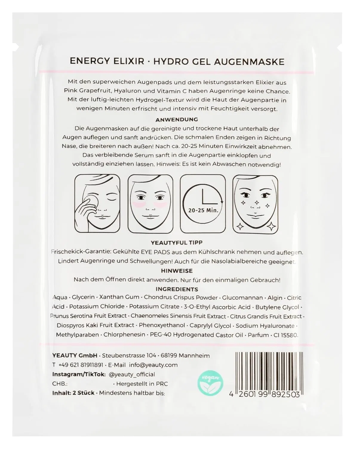 Маска-патчи для глаз YEAUTY Energy Elixir с витамином C и гиалуроном Yeauty — фото 2