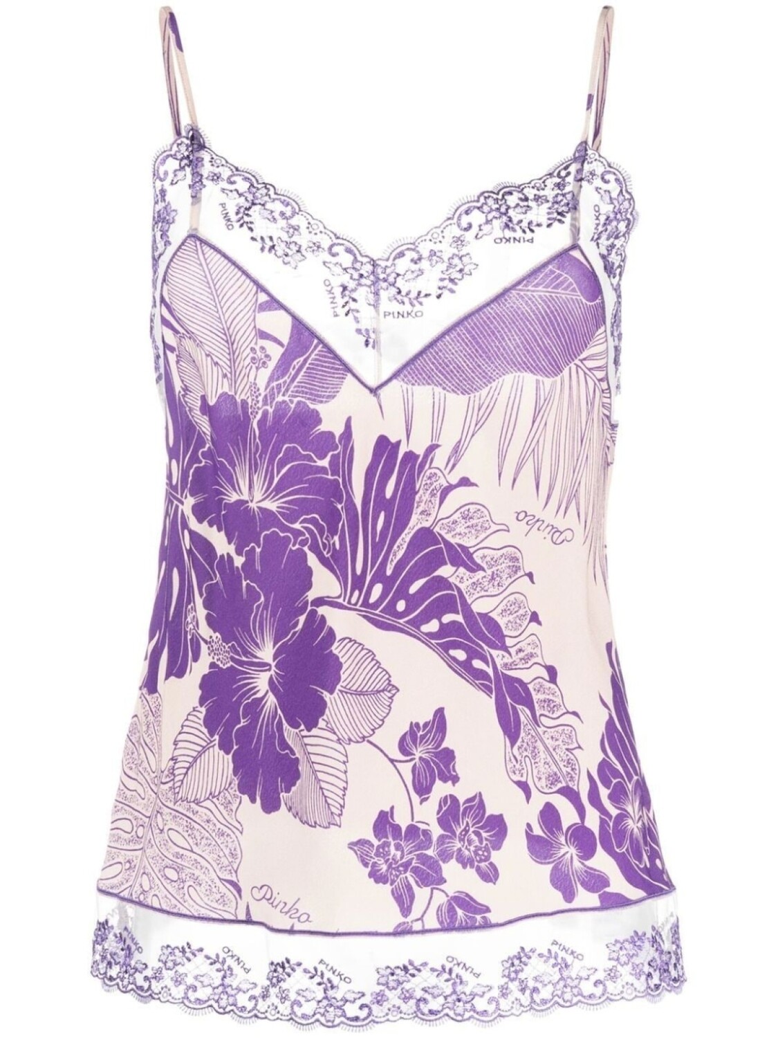 

PINKO топ с кружевом и принтом, нейтральный цвет