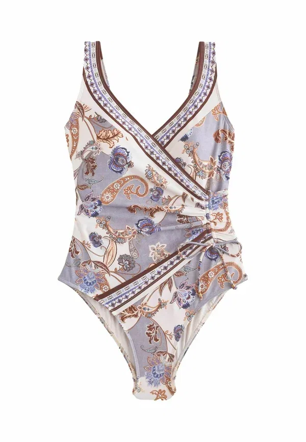 Купальник Next, Ruched side shape enhancing swimsuit, кремово-голубой пейсли — фото 4