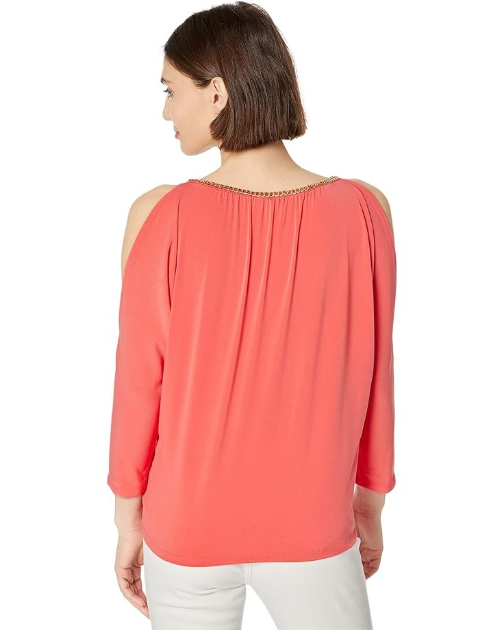 

Топ Michael Kors Petite Chain Neck Cold-Shoulder Top, цвет Sangria