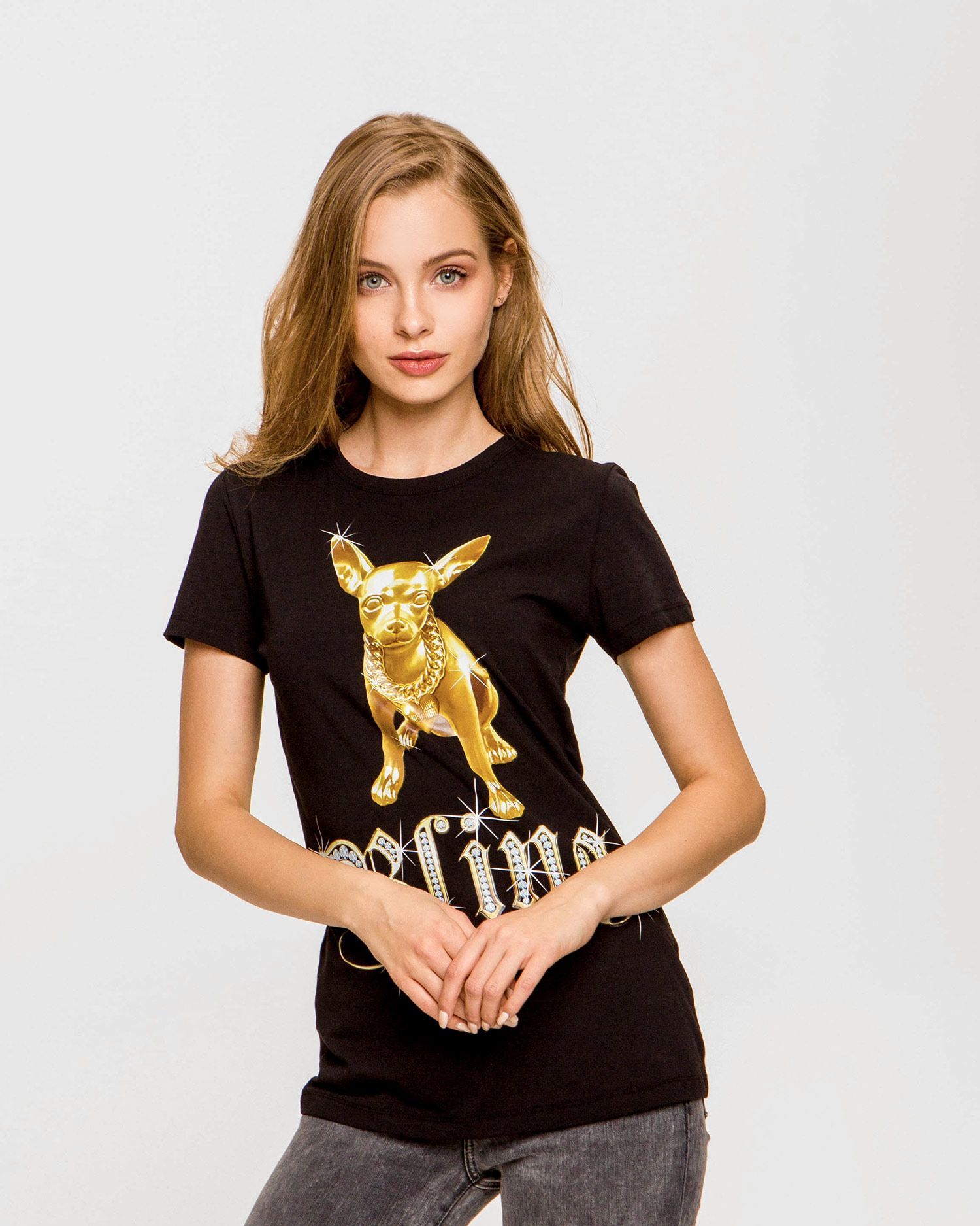 

Черная хлопковая женская футболка LOVE MOSCHINO