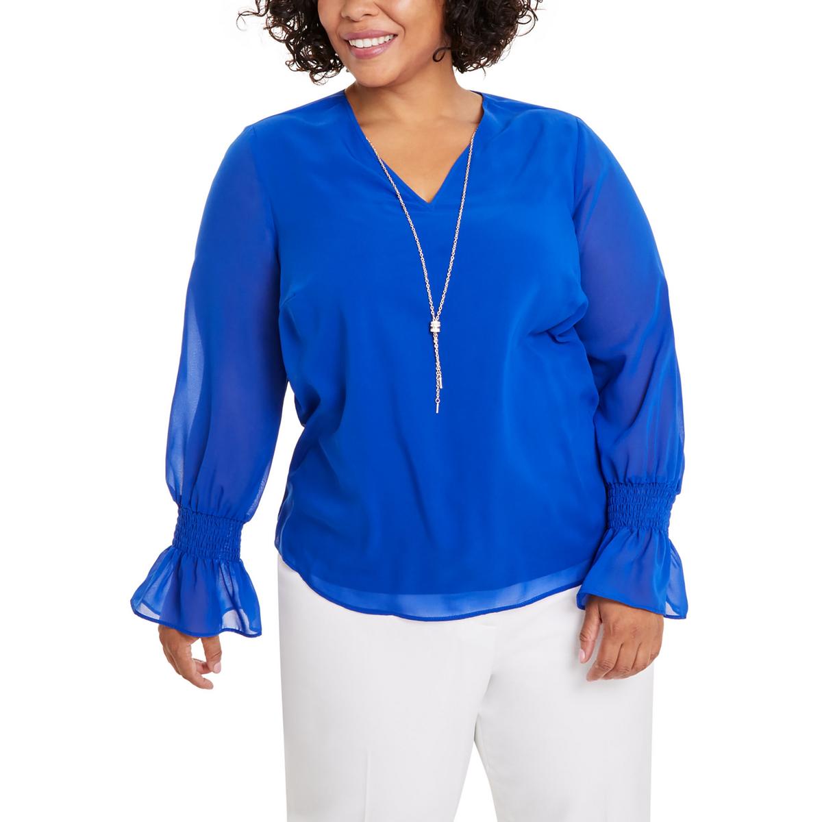 

Женская однотонная блузка с V-образным вырезом JM Collection, цвет modern blue