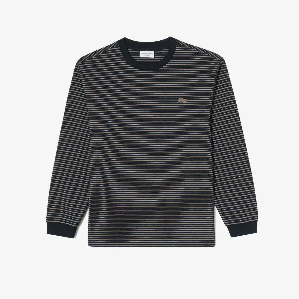 Мужская футболка с длинным рукавом в полоску тёмно-синяя от Lacoste