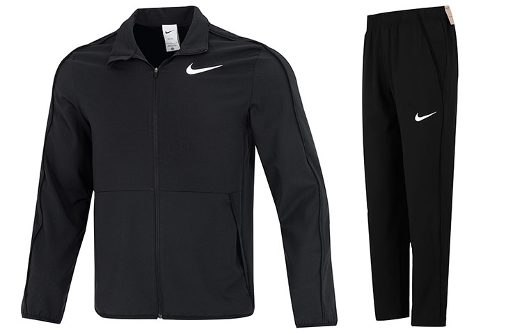 Повседневный спортивный костюм мужской с воротником стойкой Nike, черный top+черный pants
