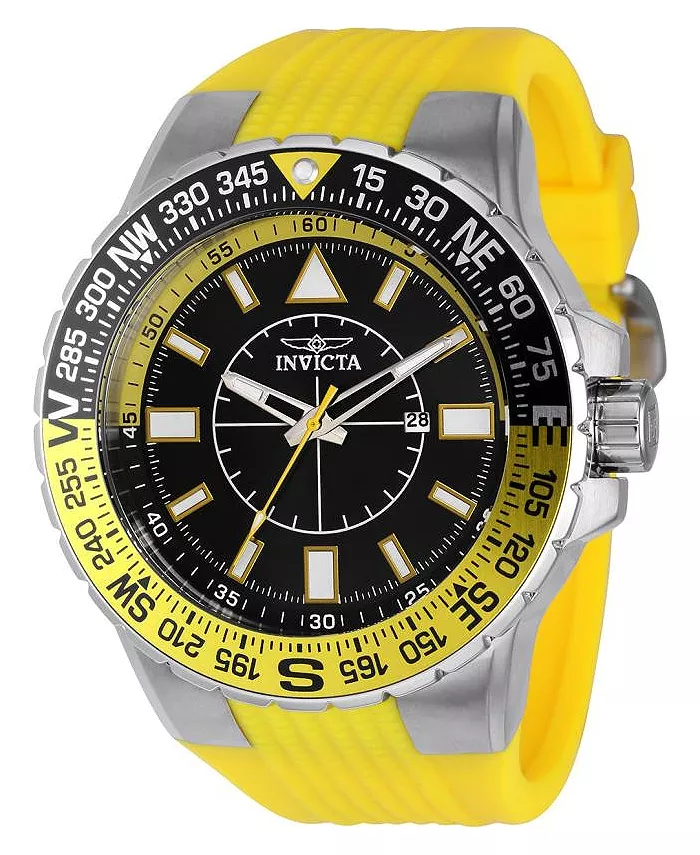 

Мужские часы Aviator Quartz 3 Hand с черным циферблатом, модель 36981 Invicta, желтый