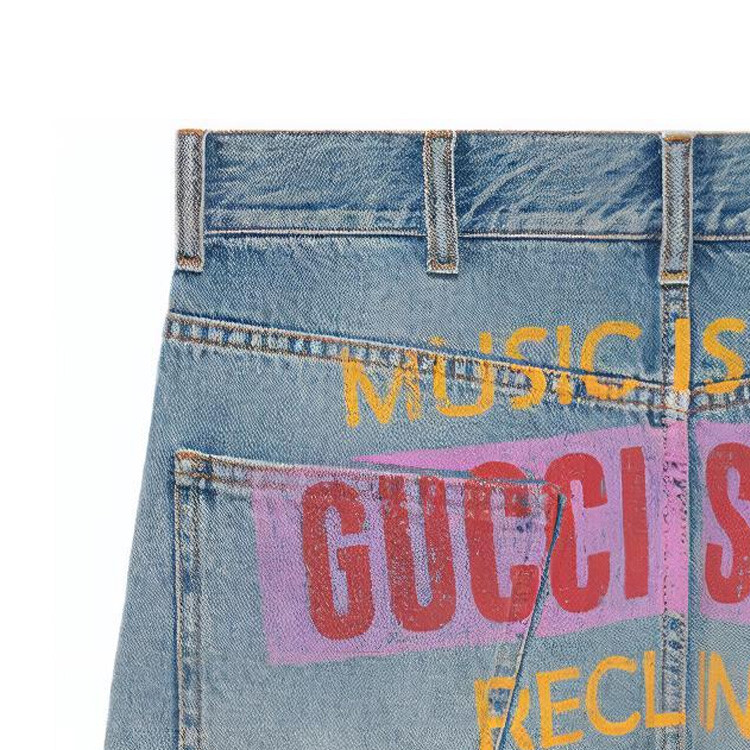 Шорты джинсовые женские Gucci с принтом сзади, синий — фото 3