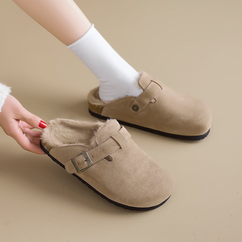 AGSDON Закрытые тапочки на каблуке 3 см женские светло-бежевые, цвет Light Khaki — фото 4