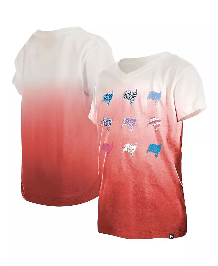 

Футболка Big Girls Red Tampa Bay Buccaneers Multi Logo Ombre с V-образным вырезом New Era