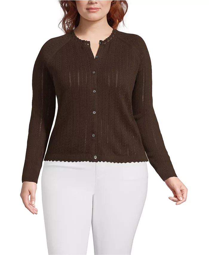 

Кардиган-свитер Plus Size с отделкой из хлопкового жаккарда и атласа Lands' End, синий