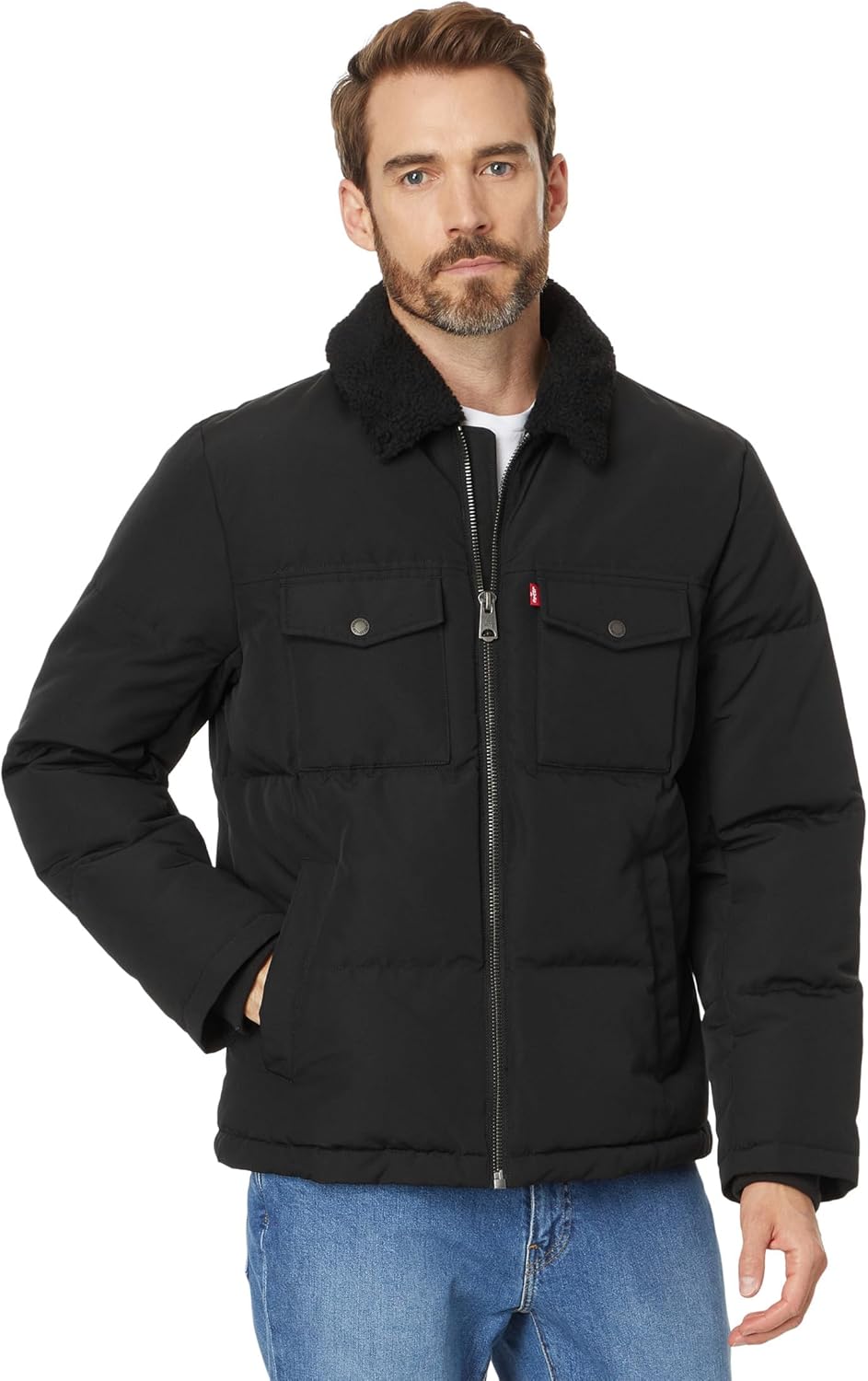 

Мужская стеганая куртка Levi's Woodsman с воротником из шерпы, Black