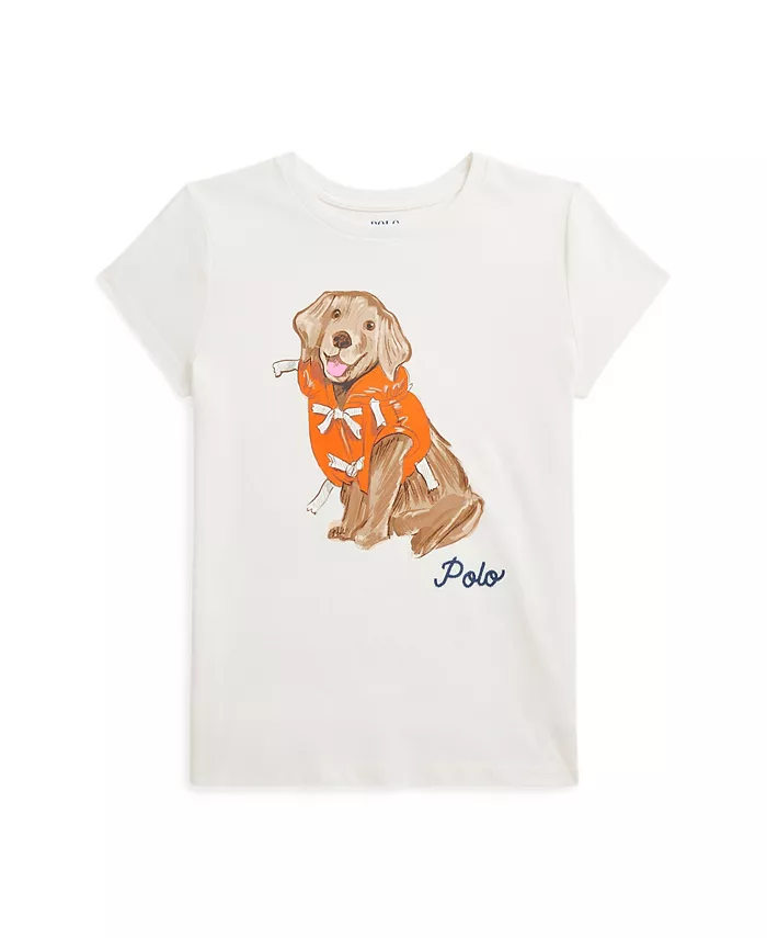 

Футболка с принтом собаки для девочек постарше Big Girls Polo Ralph Lauren, слоновая кость/кремовый