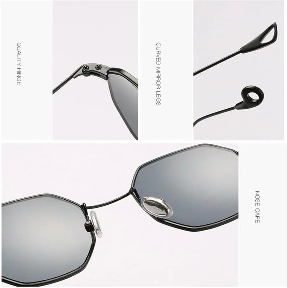 

Солнцезащитные очки в стиле стимпанк, многоугольная форма, для женщин и мужчин, винтажные, с прозрачными линзами, шестиугольная металлическая оправа VFDHN, Black