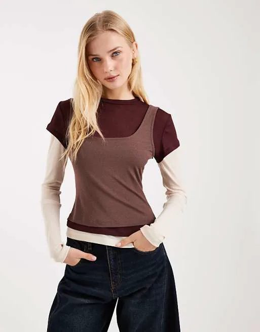 

Разноцветный трехслойный топ с длинными рукавами ASOS DESIGN