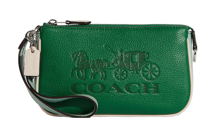 

Кожаная сумочка-конверт, через плечо, на запястье Trumpets Женская Зеленая COACH
