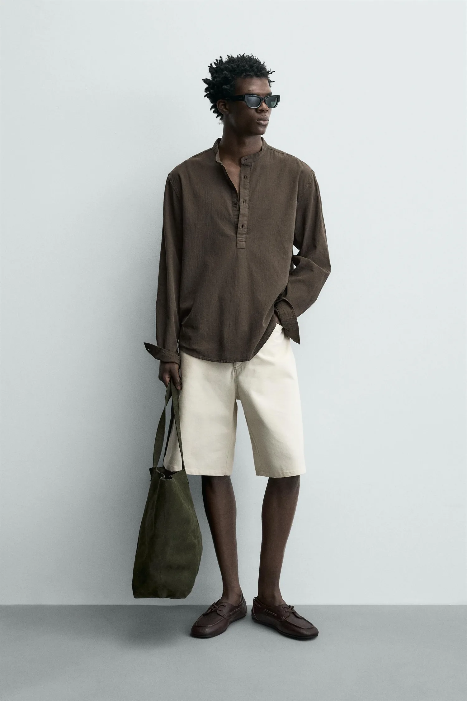 Рубашка с эффектом мятой ткани Zara, коричневый