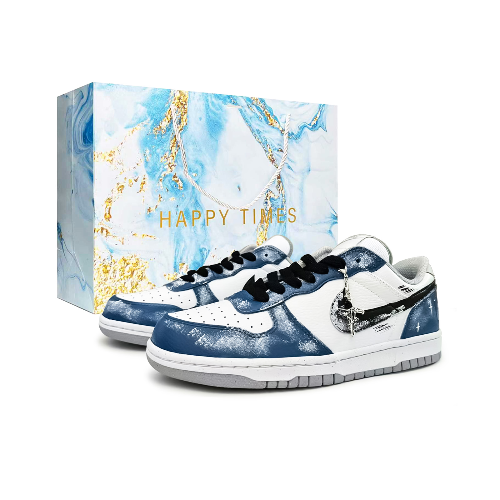 

Nike Starry Sea Voyage Synthetic Leather Coverage Abrasion Resistant Low top Skateboard Shoes Men's White Blue