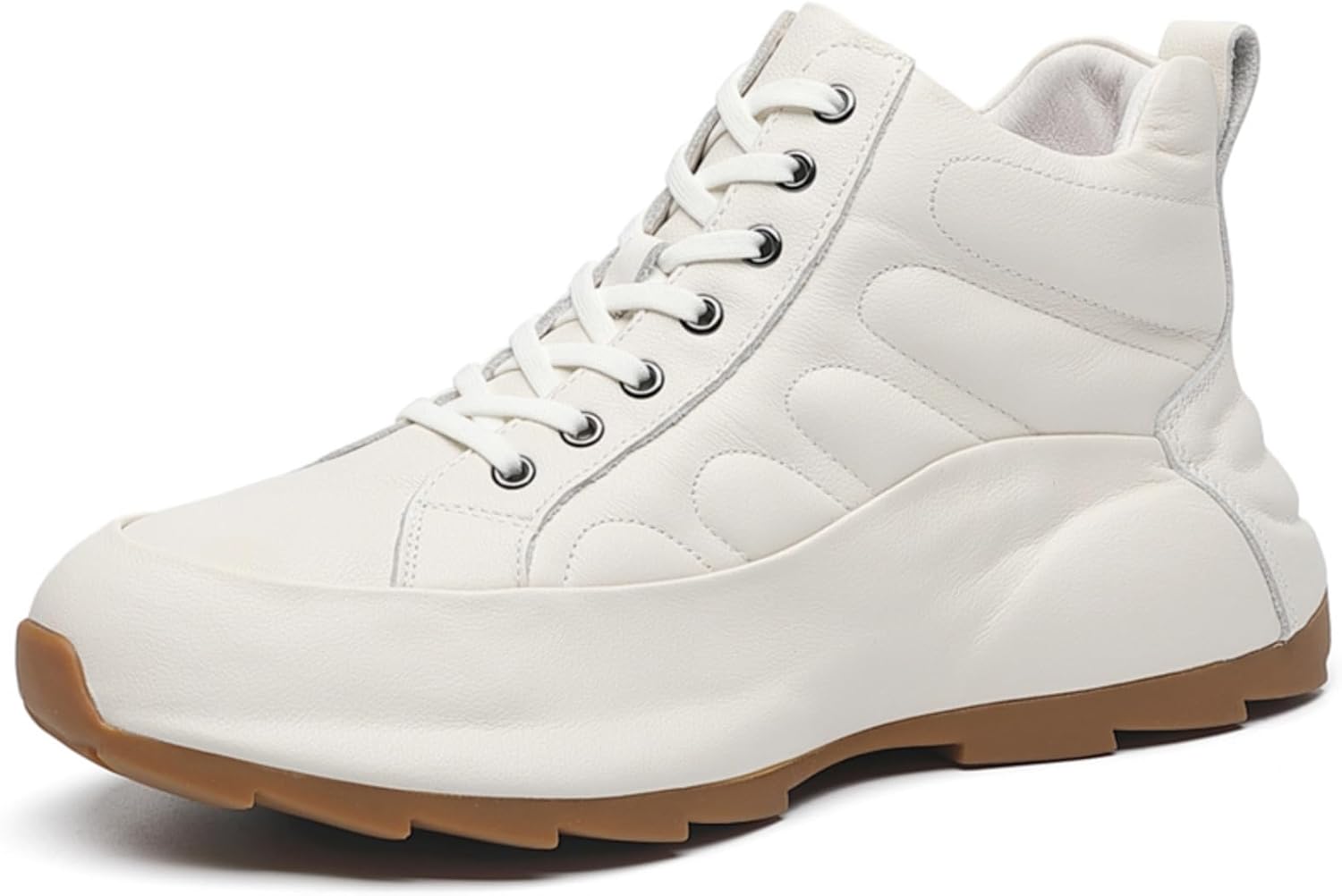 

Мужские белые высокие кожаные кроссовки с прострочкой, металлическими люверсами и прочной резиновой подошвой для повседневного комфорта Kelibasi