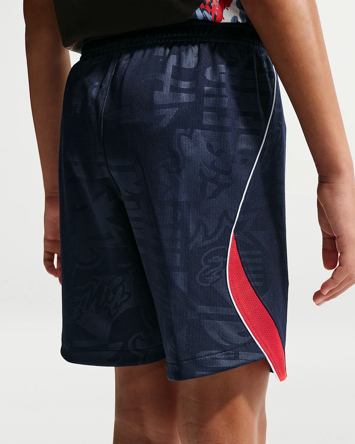 Большие детские футбольные шорты Nike Dri-FIT Replica England 2026 Stadium Away, Obsidian/Speed Red/White/Speed Red — фото 3