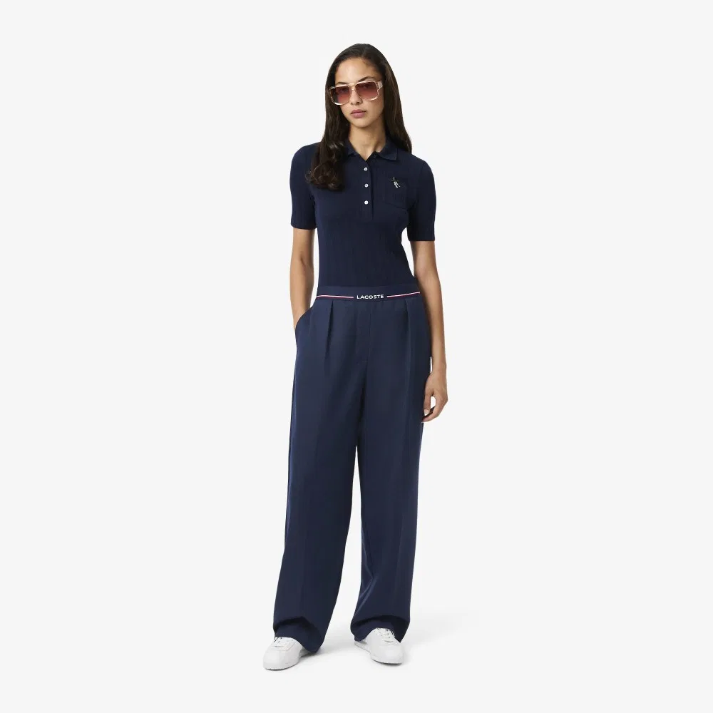 Брюки женские Lacoste, широкие с логотипом, тёмно-синие