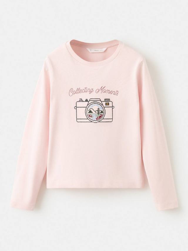 

Детская футболка Moment с длинными рукавами из хлопка Mango, Pink