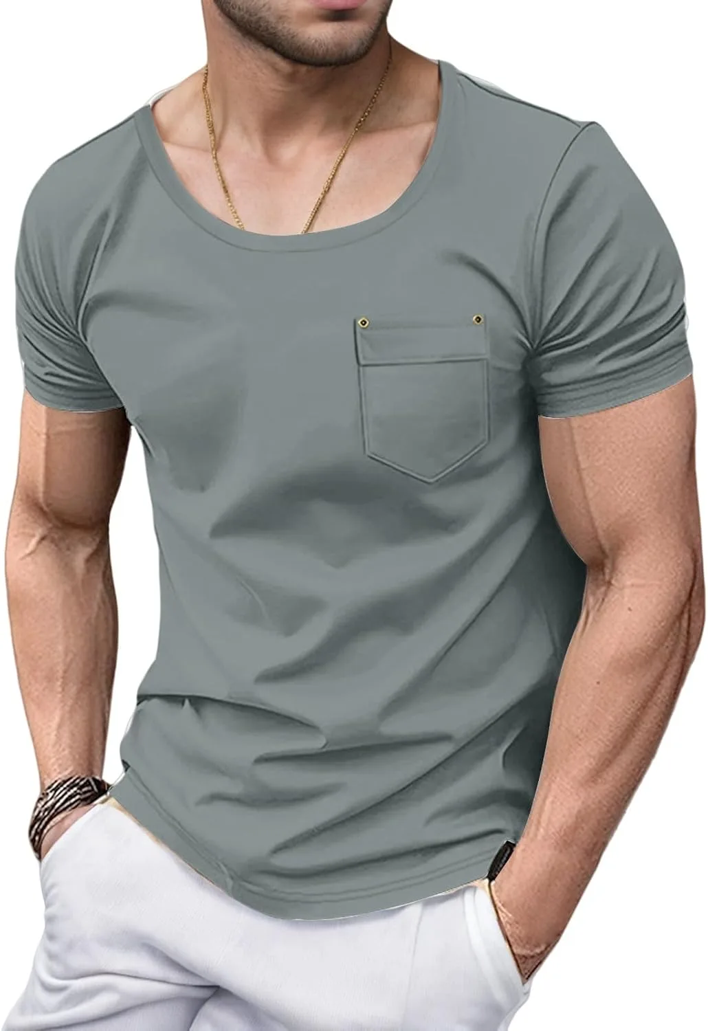 

Мужская футболка с круглым вырезом и карманом RSZGSWS