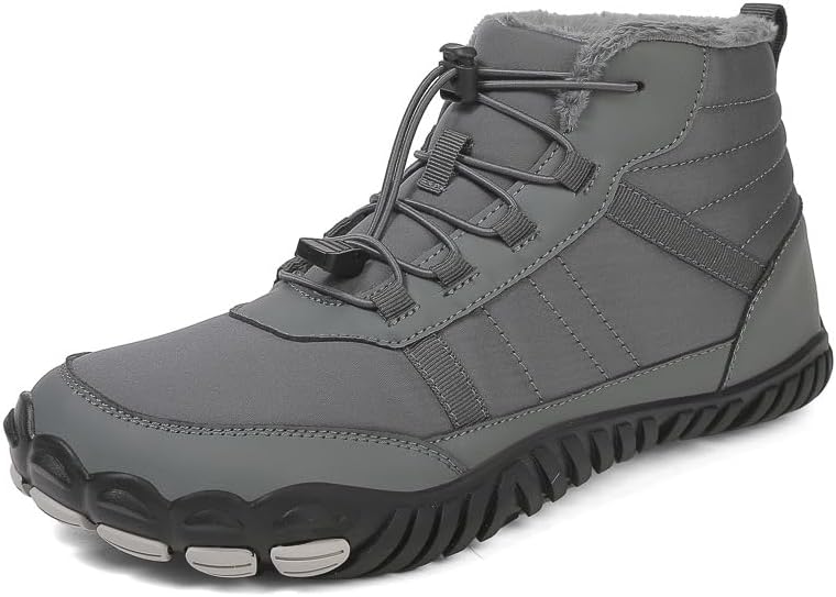 

Женские и мужские зимние ботинки, зимняя обувь, мужские водонепроницаемые зимние ботинки, широкая носочная часть, ботинки для босых ног, с меховой подкладкой, минималистичные кроссовки, ботильоны, противоскользящие Soft Time Toy, серый