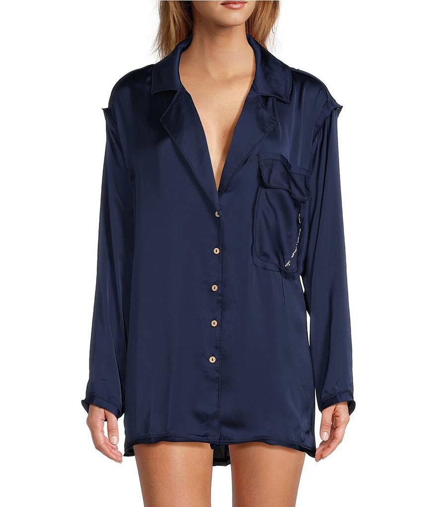 

Атласный топ для сна Like Honey координации Free People, синий