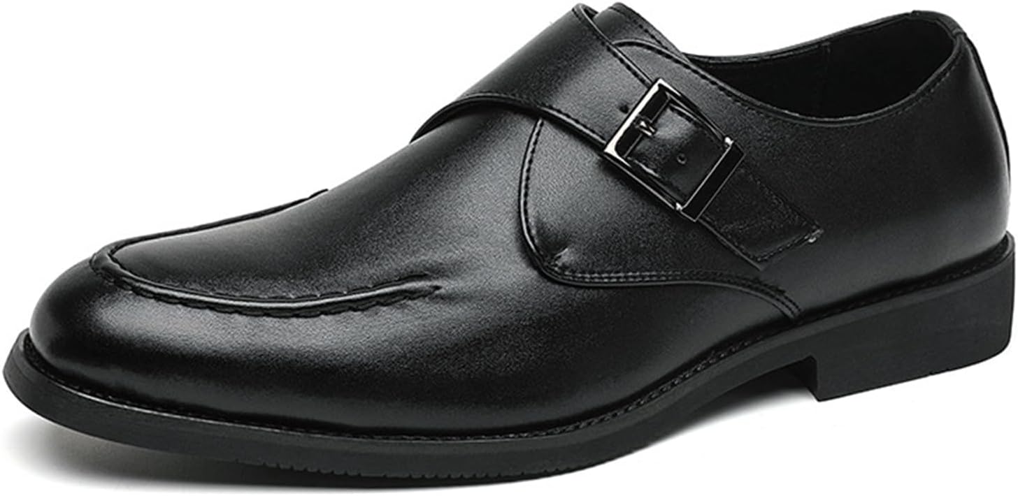 

Мужские модные лоферы на массивном каблуке из телячьей кожи с монк-застежкой, заостренным носком, удобные, легко надеваемые оксфорды для делового стиля, повседневных, свадебных и официальных мероприятий Neuugo, черный