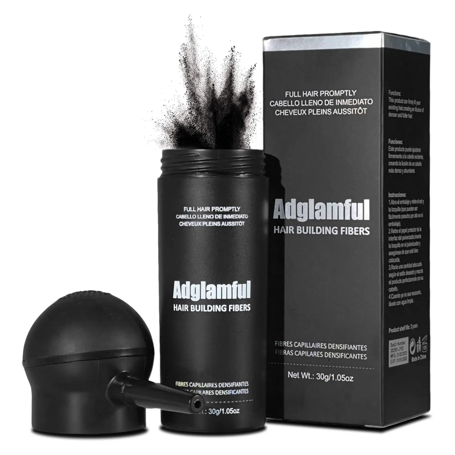 Волокна для утолщения волос с распылителем (темно-коричневый) Adglamful, Dark Brown