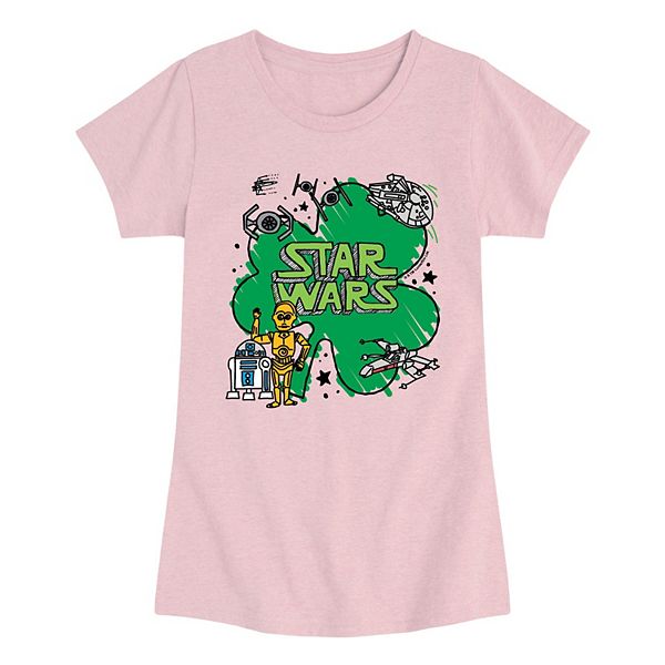 

Футболка с принтом для девочек 7-16 лет St Patrick's Day Star Wars, Heather Pink