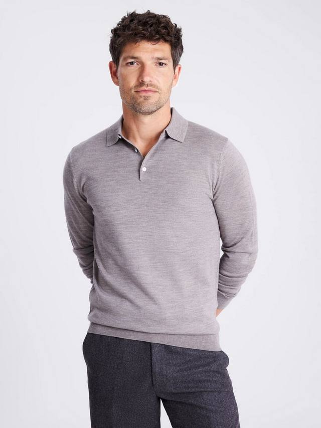 

Поло с длинными рукавами Regular Fit из смесовой мериносовой шерсти Moss, Taupe