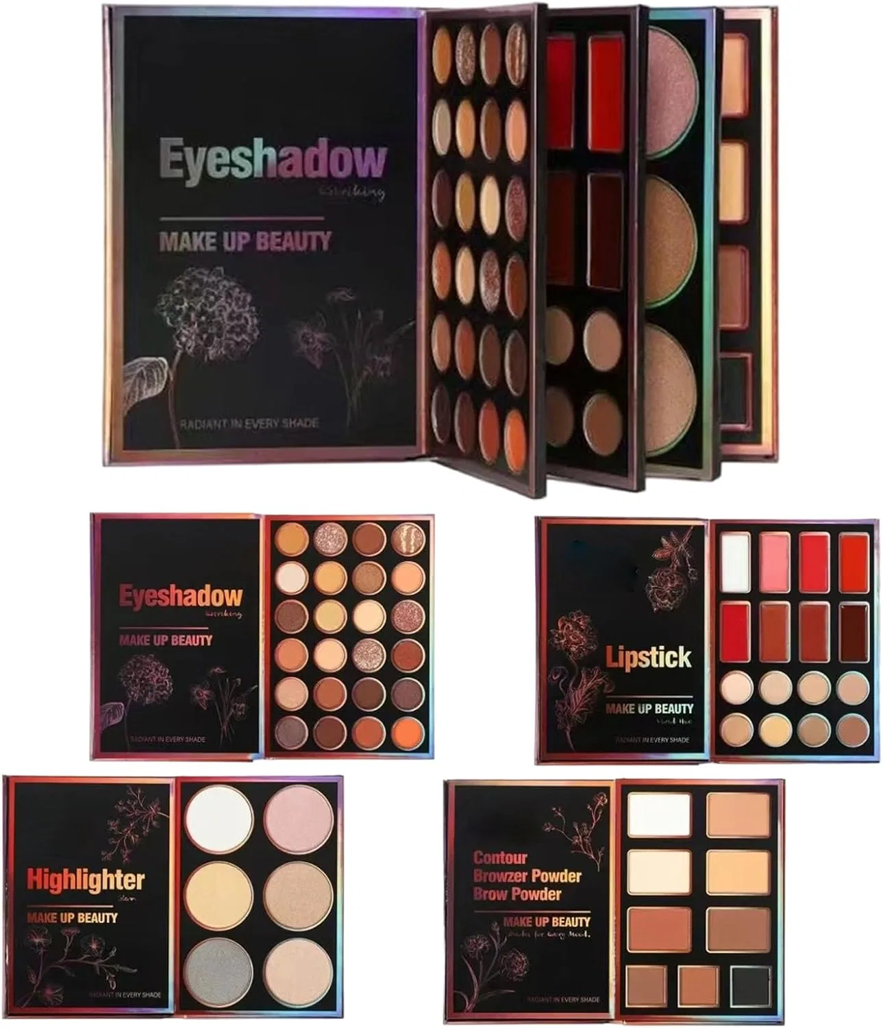 Палетка теней для век 55 цветов, консилер, пудра, румяна, хайлайтер, No Brand, 1 шт.