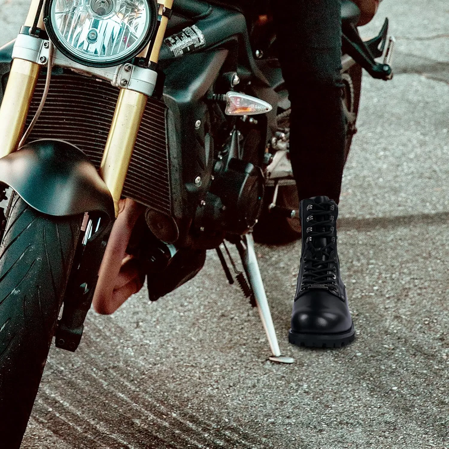 

Мужские мотоциклетные ботинки, боевые ботинки, повседневные ботинки из ПУ-кожи, водонепроницаемые ботинки на голенище с молнией RiderVibe