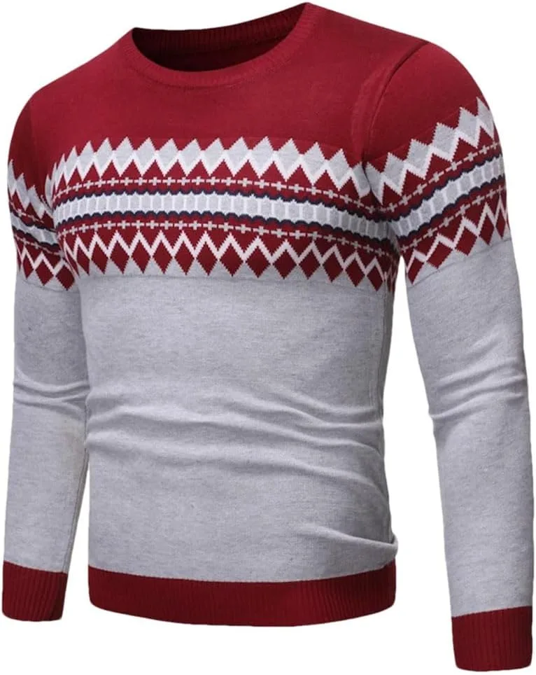 

Мужской зимний вязаный свитер O-Neck Slim Fit в полоску