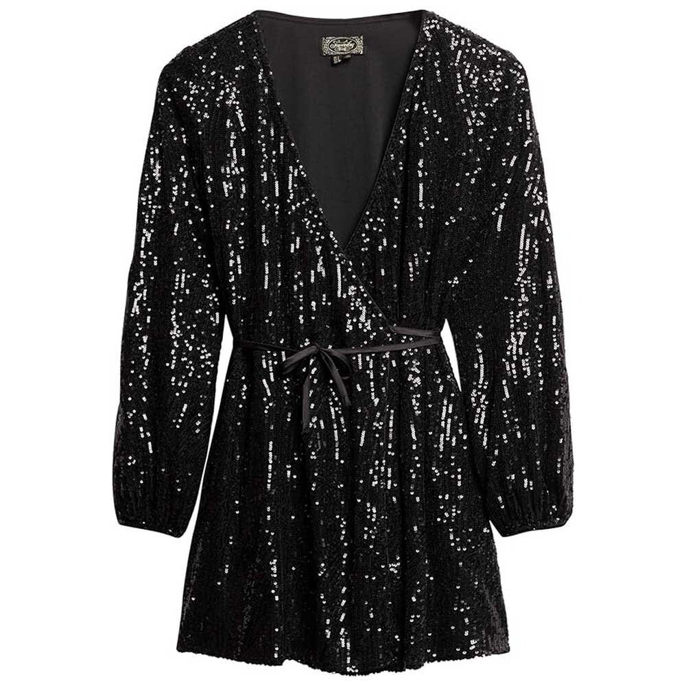 

Короткое платье Superdry Sequin Wrap Long Sleeve, черный