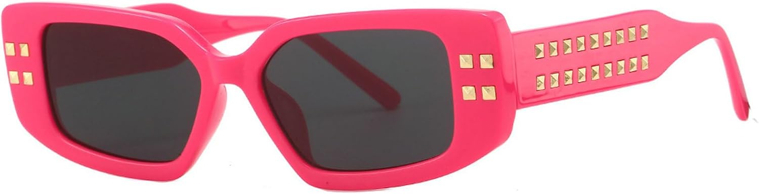 

Винтажные квадратные солнцезащитные очки с заклепками для женщин, дизайнерские очки для мужчин, прямоугольные солнцезащитные очки для женщин, модные солнцезащитные очки mincl, Red