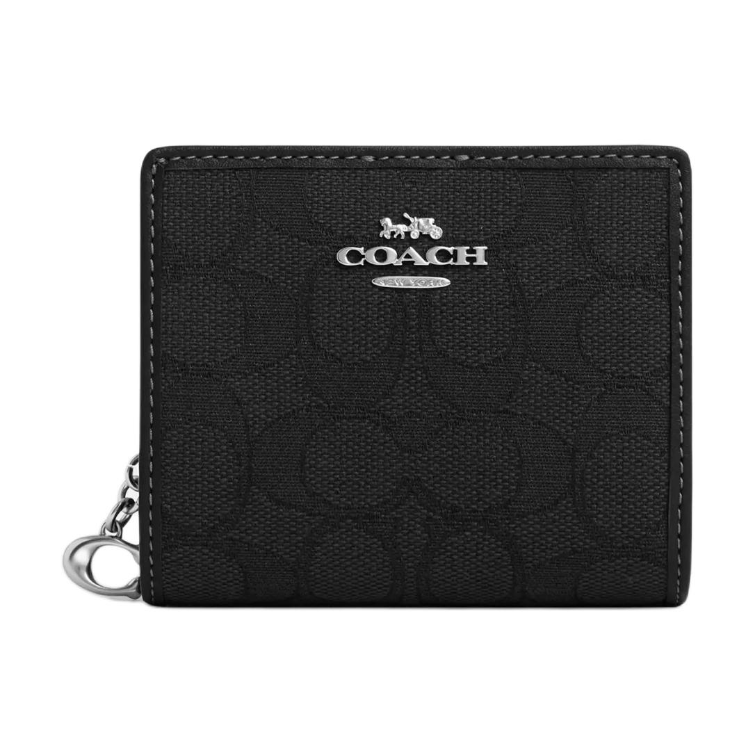 

Кошелёк мини Coach Iconic Jacquard с кожаной аппликацией серебристо-чёрный