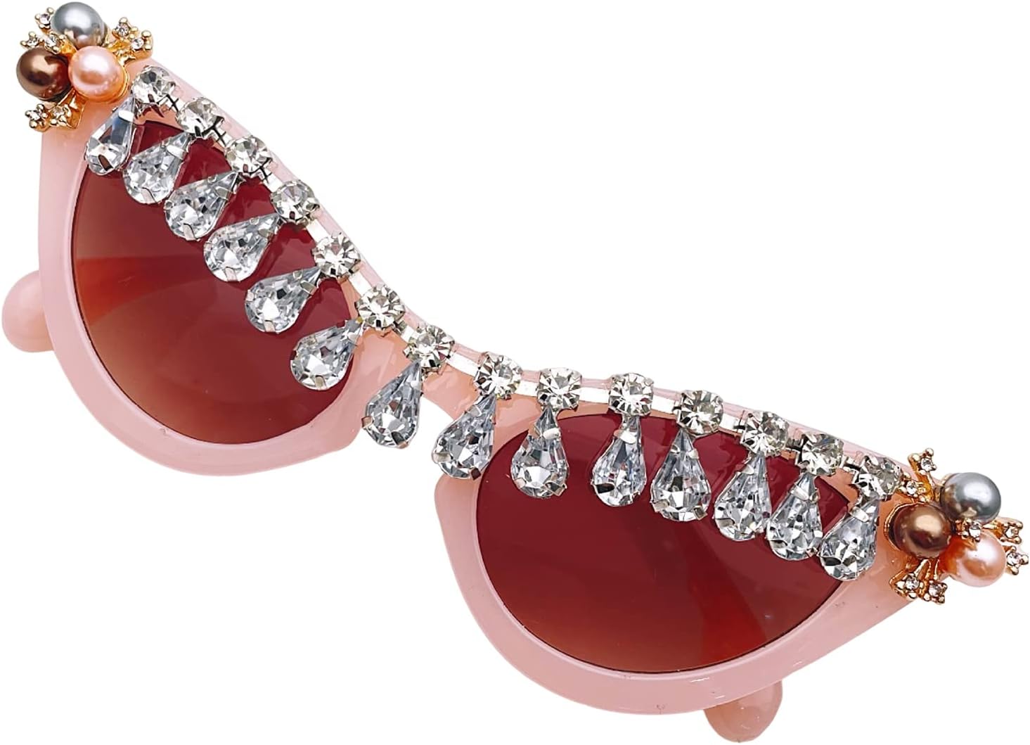 

Незаменимые в путешествиях солнцезащитные очки в уличном стиле с блестящими жемчужинами, винтажные танцевальные реквизиты в стиле Y2K, солнцезащитные очки со стразами, «кошачий глаз» GREYWAWA, B