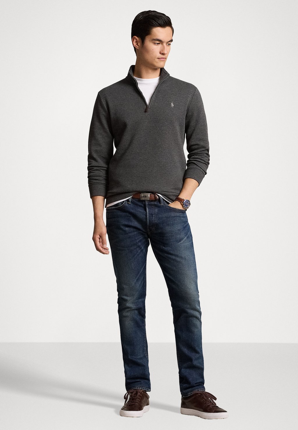 

Топ с длинными рукавами DOUBLE-KNIT QUARTER-ZIP PULLOVER Polo Ralph Lauren, темно-серый