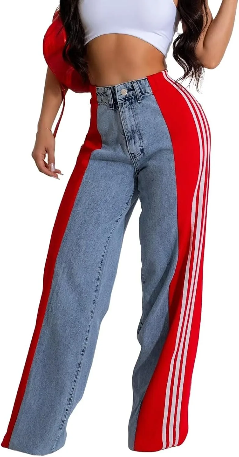 

Женские джинсы Stretchy с полосками и аппликацией, прямые широкие Morzq