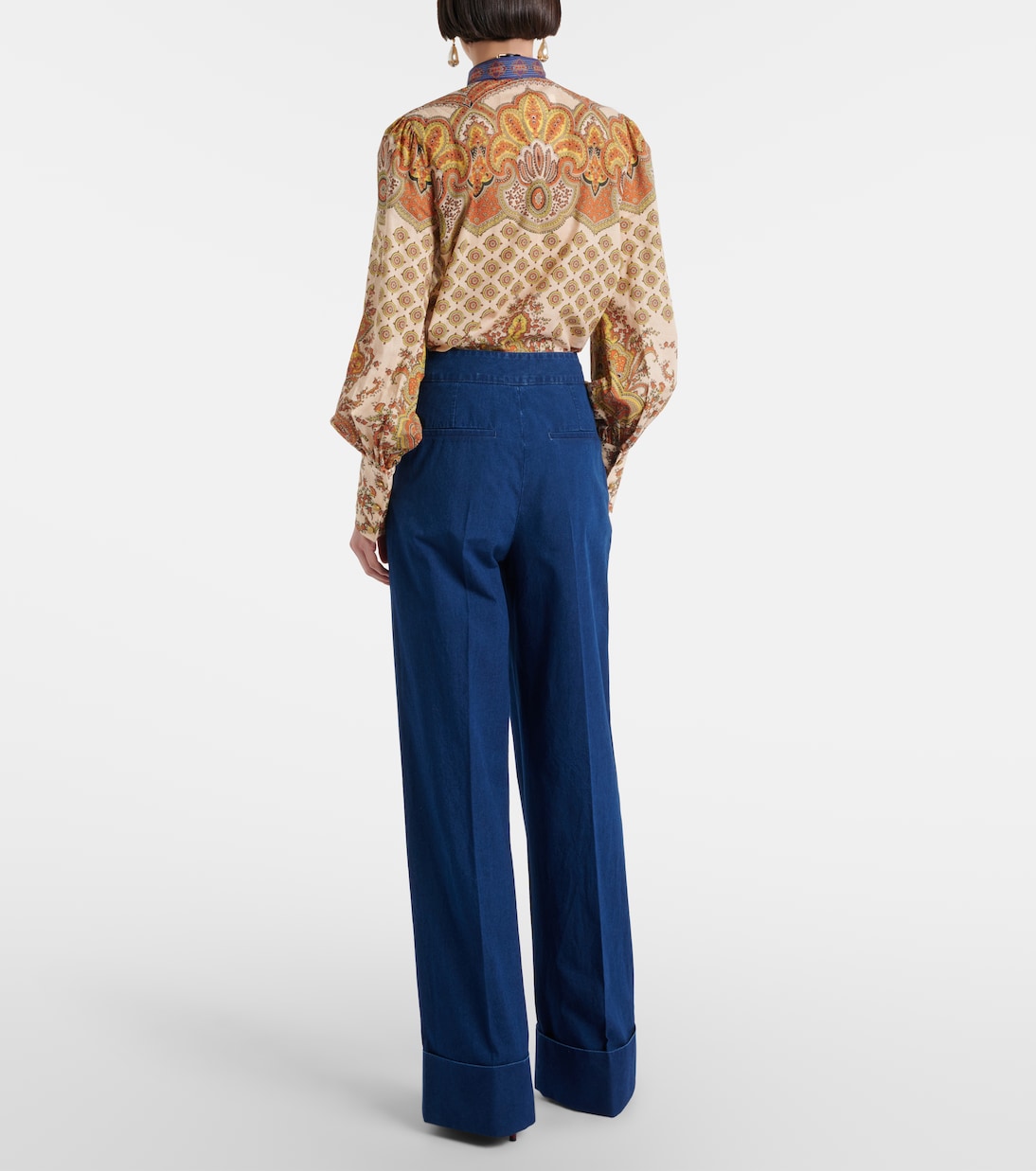 Джинсы с высокой посадкой и складками, широкие Valentino, Medium Blue Denim — фото 3