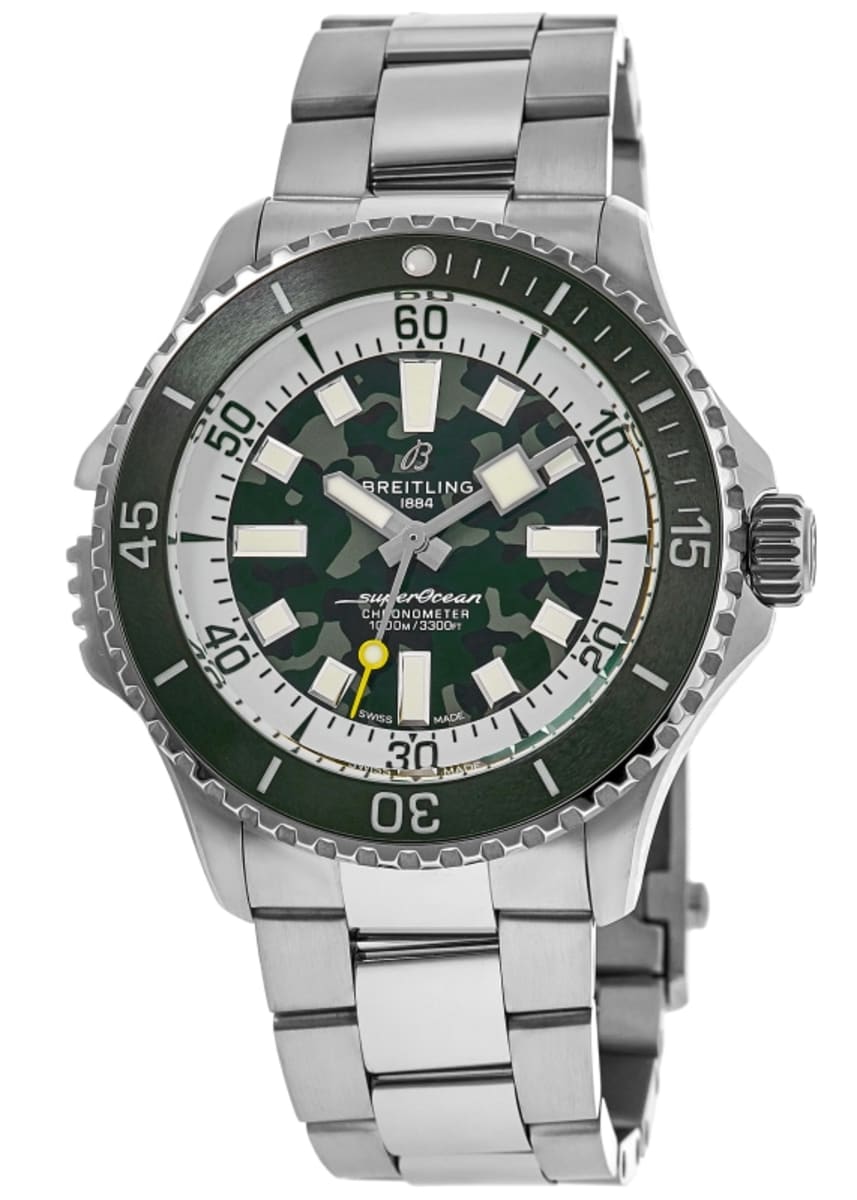 

Мужские часы Breitling Superocean Automatic 46 Super Diver с зеленым циферблатом и титаном E10379D31L1E1