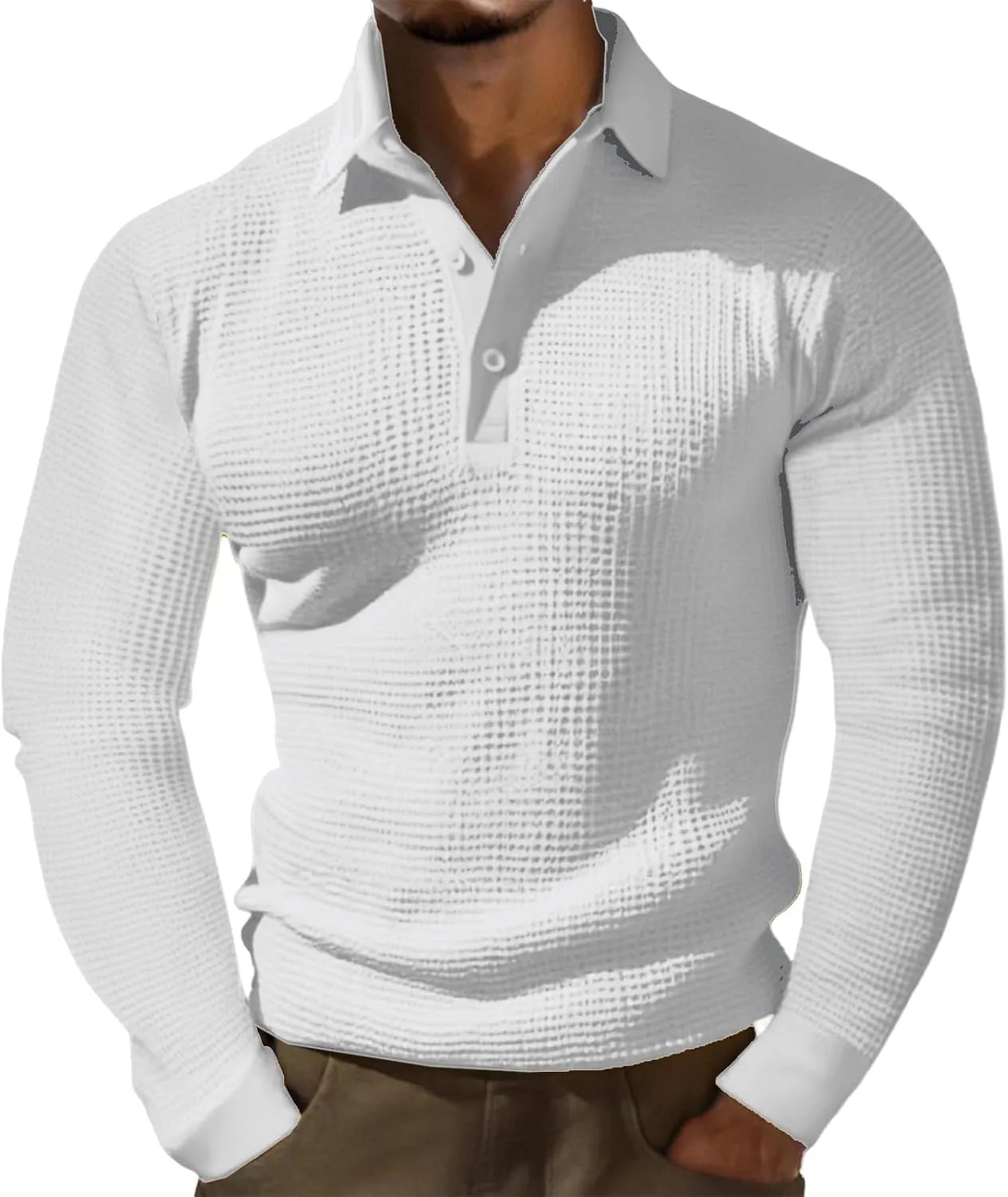 

Thatrich Waffle Polo для мужчин, длинный рукав, Slim Fit