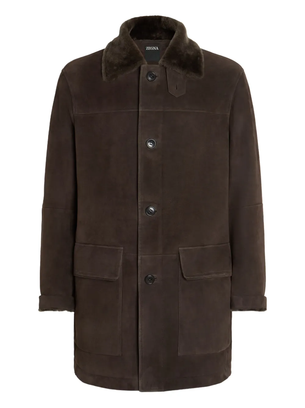 

Пальто с меховым воротником Zegna, коричневый