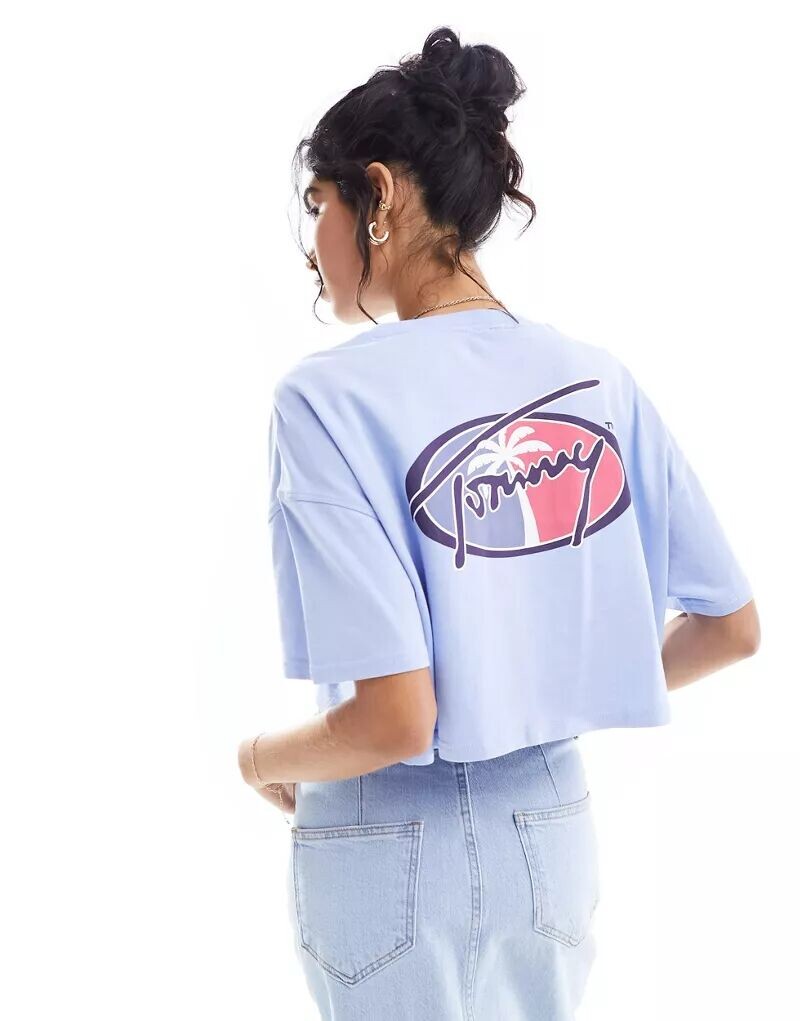 

Синяя укороченная футболка оверсайз с архивным логотипом Tommy Jeans
