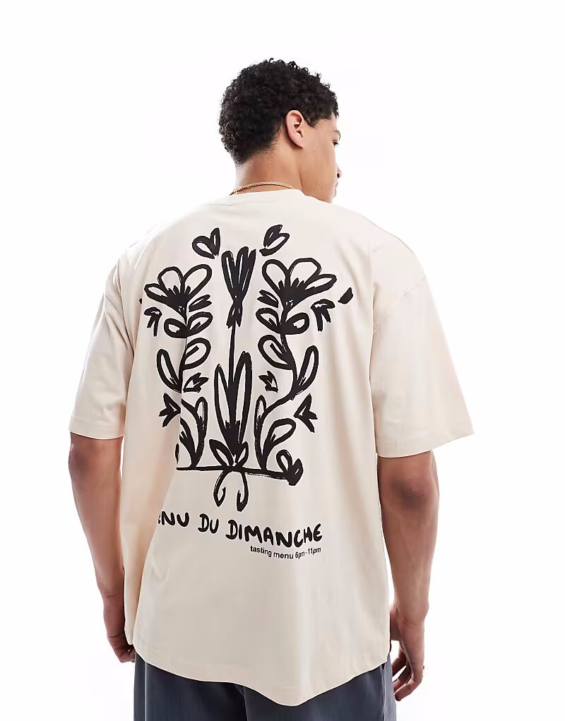 

Футболка свободного кроя ASOS DESIGN бежевого цвета с цветочным принтом