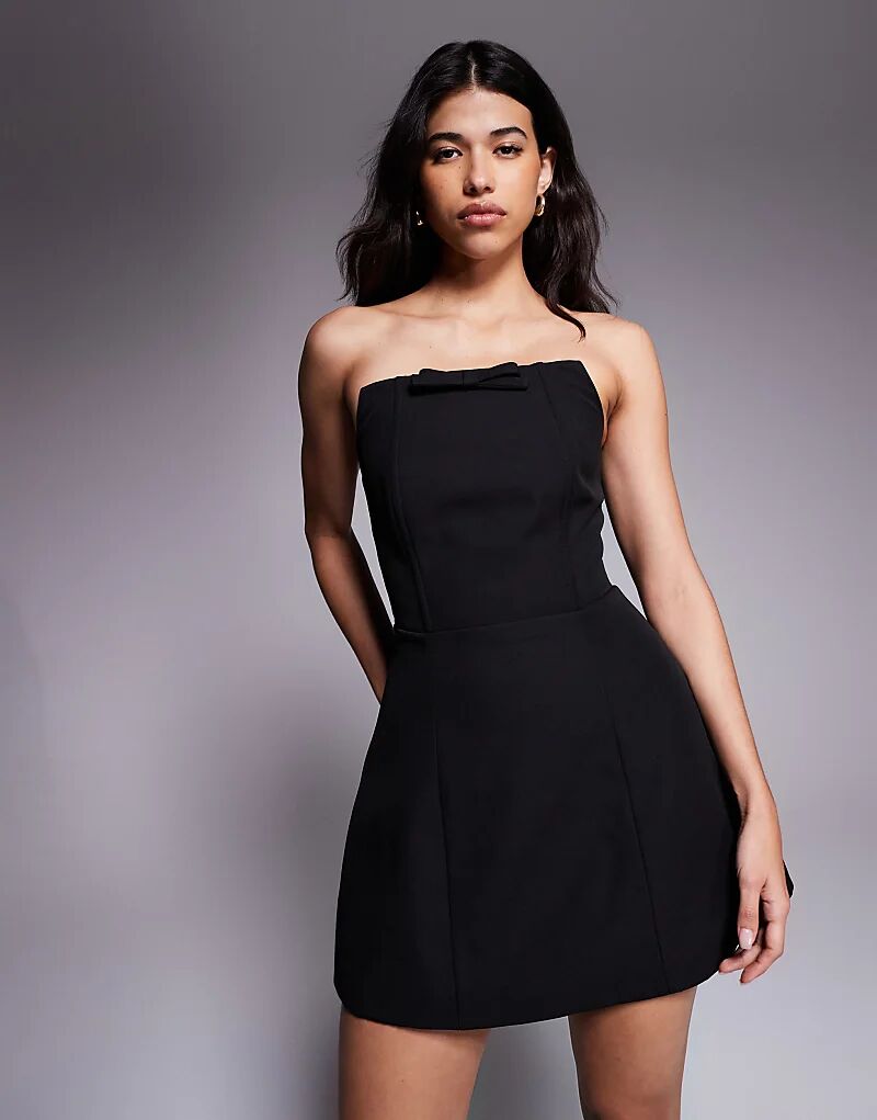 

Мини-платье Wanderdoll с квадратным вырезом и структурированным бантом, черное