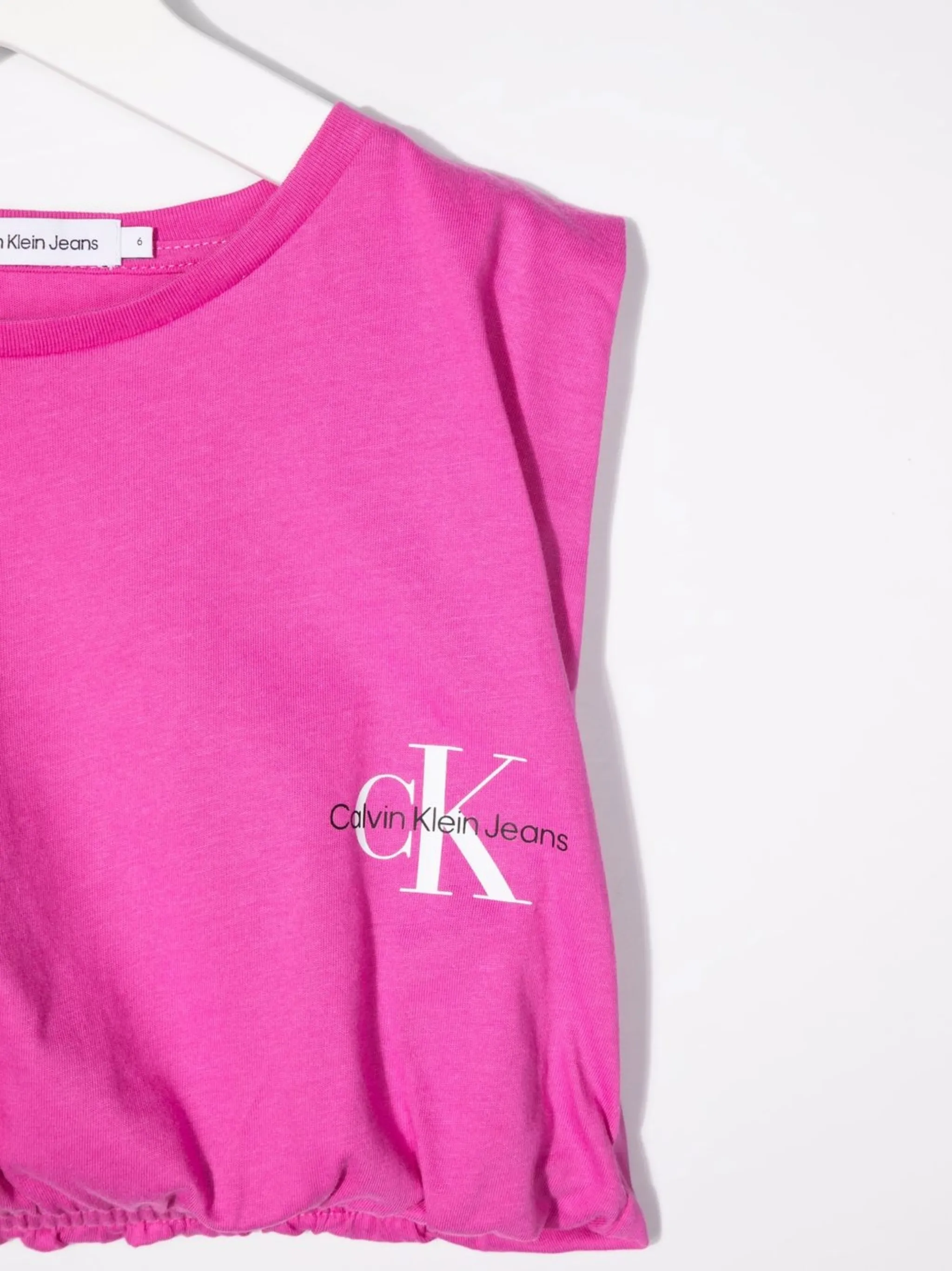 Футболка с рукавами кап и логотипом Calvin Klein Kids, розовый — фото 3