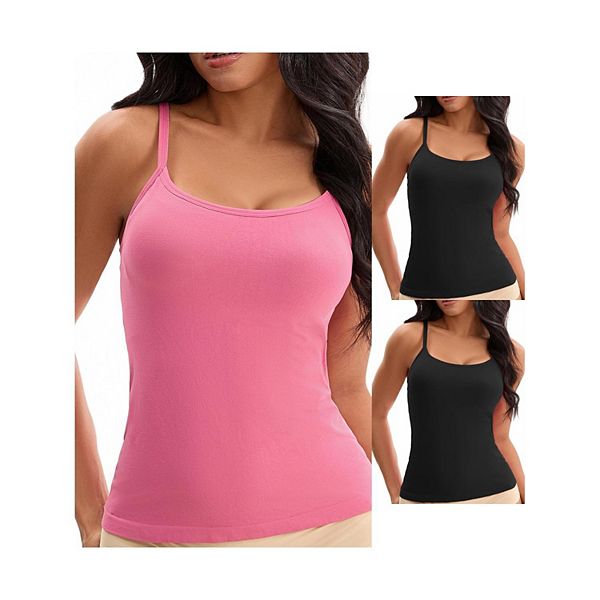 

3 упаковки женских майок-топов на бретелях с встроенным бюстгальтером Inspire Chic, Black Rose Red