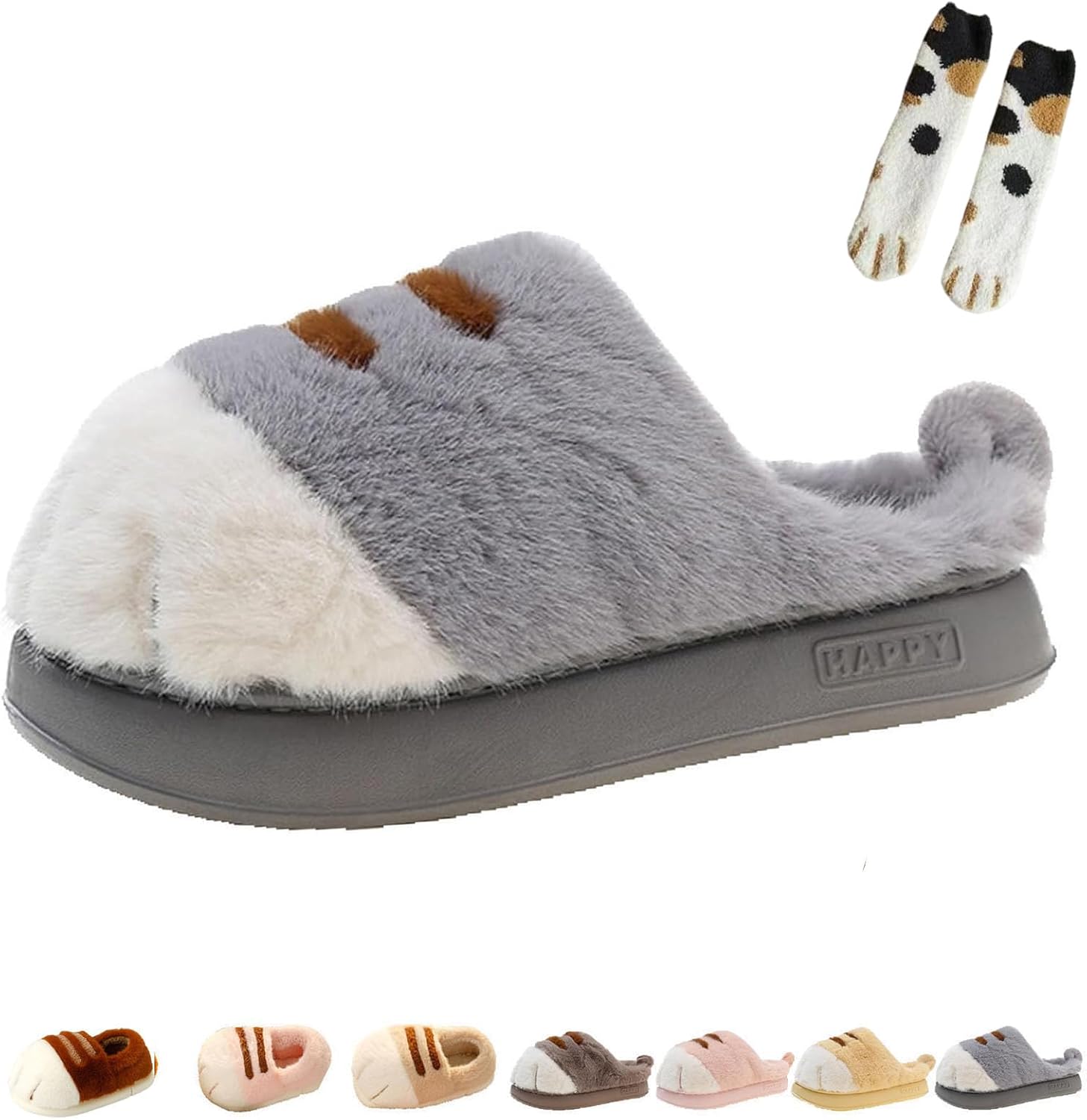 

Тапочки в виде кошачьих лапок для женщин и мужчин Generic, серый